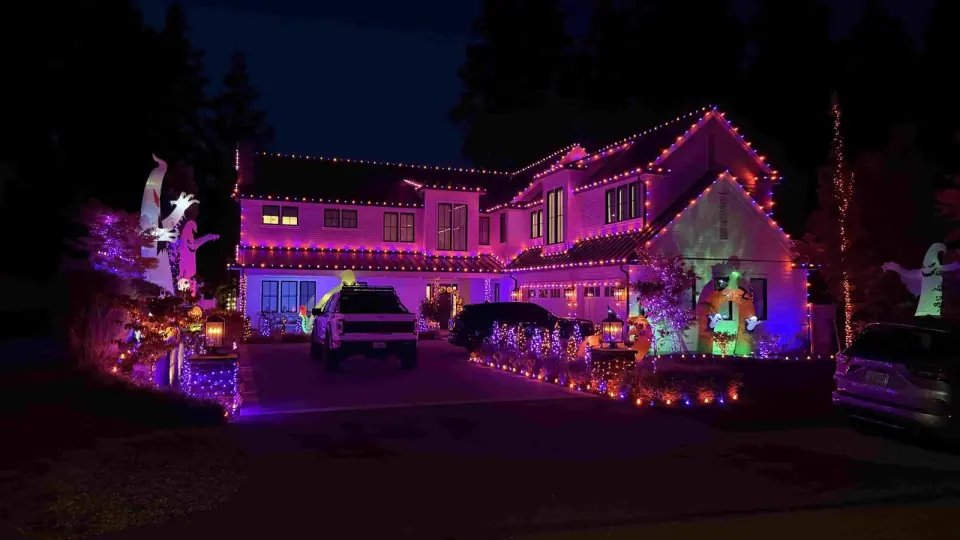 After professional Christmas light installation